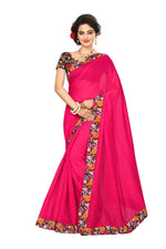 Chanderi Cotton Kalamkari  Bordered Pink Saree With Kalamkari Blouse