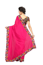 Chanderi Cotton Kalamkari  Bordered Pink Saree With Kalamkari Blouse