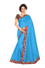 Chanderi Cotton Kalamkari  Bordered Sky Blue Saree With Kalamkari Blouse