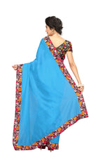 Chanderi Cotton Kalamkari  Bordered Sky Blue Saree With Kalamkari Blouse