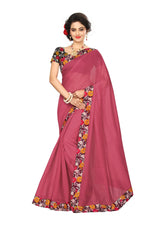 Chanderi Cotton Kalamkari  Bordered Pink Saree With Kalamkari Blouse