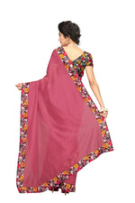 Chanderi Cotton Kalamkari  Bordered Pink Saree With Kalamkari Blouse
