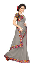 Chanderi Cotton Kalamkari  Bordered Grey Saree With Kalamkari Blouse