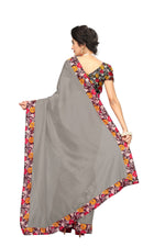 Chanderi Cotton Kalamkari  Bordered Grey Saree With Kalamkari Blouse