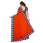 Chanderi Cotton Kalamkari  Bordered Orange Saree With Kalamkari Blouse