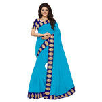 Chanderi Cotton Kalamkari  Bordered Sky Blue Saree With Kalamkari Blouse