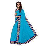 Chanderi Cotton Kalamkari  Bordered Sky Blue Saree With Kalamkari Blouse
