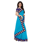 Chanderi Cotton Kalamkari  Bordered Sky Blue Saree With Kalamkari Blouse
