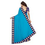 Chanderi Cotton Kalamkari  Bordered Sky Blue Saree With Kalamkari Blouse