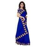 Chanderi Cotton Kalamkari  Bordered Blue Saree With Kalamkari Blouse