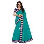 Chanderi Cotton Kalamkari  Bordered Rama Saree With Kalamkari Blouse