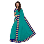 Chanderi Cotton Kalamkari  Bordered Rama Saree With Kalamkari Blouse
