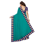Chanderi Cotton Kalamkari  Bordered Rama Saree With Kalamkari Blouse
