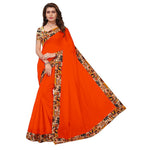 Chanderi Cotton Kalamkari  Bordered Orange Saree With Kalamkari Blouse