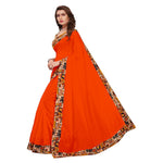 Chanderi Cotton Kalamkari  Bordered Orange Saree With Kalamkari Blouse