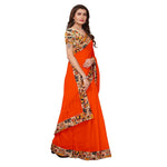 Chanderi Cotton Kalamkari  Bordered Orange Saree With Kalamkari Blouse