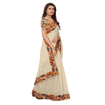 Chanderi Cotton Kalamkari  Bordered White Saree With Kalamkari Blouse