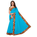 Chanderi Cotton Kalamkari  Bordered Sky Blue Saree With Kalamkari Blouse