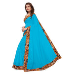 Chanderi Cotton Kalamkari  Bordered Sky Blue Saree With Kalamkari Blouse