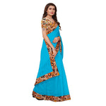 Chanderi Cotton Kalamkari  Bordered Sky Blue Saree With Kalamkari Blouse