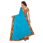 Chanderi Cotton Kalamkari  Bordered Sky Blue Saree With Kalamkari Blouse