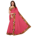 Chanderi Cotton Kalamkari  Bordered Pink Saree With Kalamkari Blouse