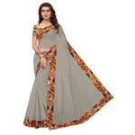 Chanderi Cotton Kalamkari  Bordered Grey Saree With Kalamkari Blouse