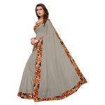 Chanderi Cotton Kalamkari  Bordered Grey Saree With Kalamkari Blouse