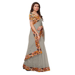 Chanderi Cotton Kalamkari  Bordered Grey Saree With Kalamkari Blouse