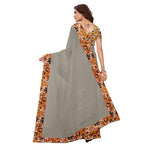 Chanderi Cotton Kalamkari  Bordered Grey Saree With Kalamkari Blouse
