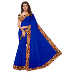 Chanderi Cotton Kalamkari  Bordered Blue Saree With Kalamkari Blouse