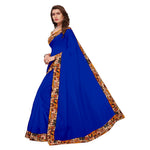 Chanderi Cotton Kalamkari  Bordered Blue Saree With Kalamkari Blouse