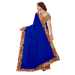 Chanderi Cotton Kalamkari  Bordered Blue Saree With Kalamkari Blouse