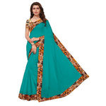 Chanderi Cotton Kalamkari  Bordered Rama Saree With Kalamkari Blouse