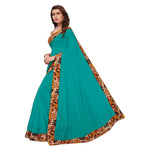 Chanderi Cotton Kalamkari  Bordered Rama Saree With Kalamkari Blouse