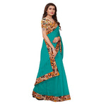 Chanderi Cotton Kalamkari  Bordered Rama Saree With Kalamkari Blouse