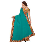 Chanderi Cotton Kalamkari  Bordered Rama Saree With Kalamkari Blouse