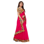 Chanderi Cotton Kalamkari  Bordered Pink Saree With Kalamkari Blouse