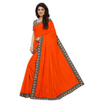 Chanderi Cotton Kalamkari  Bordered Orange Saree With Kalamkari Blouse