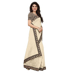 Chanderi Cotton Kalamkari  Bordered Cream Saree With Kalamkari Blouse