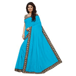 Chanderi Cotton Kalamkari  Bordered Sky Blue Saree With Kalamkari Blouse