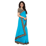 Chanderi Cotton Kalamkari  Bordered Sky Blue Saree With Kalamkari Blouse