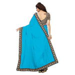 Chanderi Cotton Kalamkari  Bordered Sky Blue Saree With Kalamkari Blouse