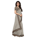 Chanderi Cotton Kalamkari  Bordered Grey Saree With Kalamkari Blouse