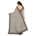 Chanderi Cotton Kalamkari  Bordered Grey Saree With Kalamkari Blouse