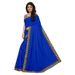 Chanderi Cotton Kalamkari  Bordered Blue Saree With Kalamkari Blouse
