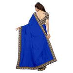 Chanderi Cotton Kalamkari  Bordered Blue Saree With Kalamkari Blouse