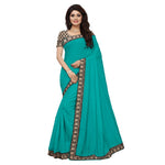 Chanderi Cotton Kalamkari  Bordered Rama Saree With Kalamkari Blouse