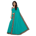 Chanderi Cotton Kalamkari  Bordered Rama Saree With Kalamkari Blouse