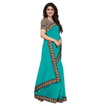 Chanderi Cotton Kalamkari  Bordered Rama Saree With Kalamkari Blouse